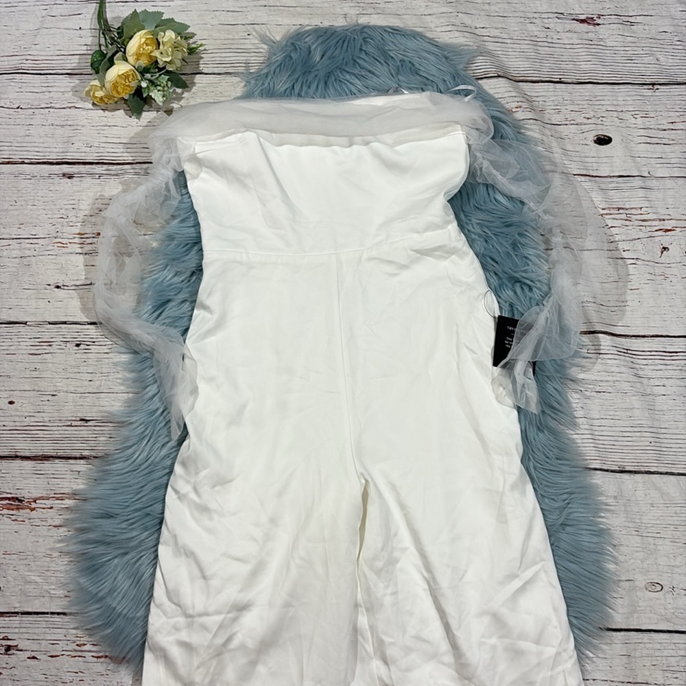 NWT Lulus Eternal Bliss White Tulle Off-the-Shoulder Wide-Leg Jumpsuit - Picture 5 of 9